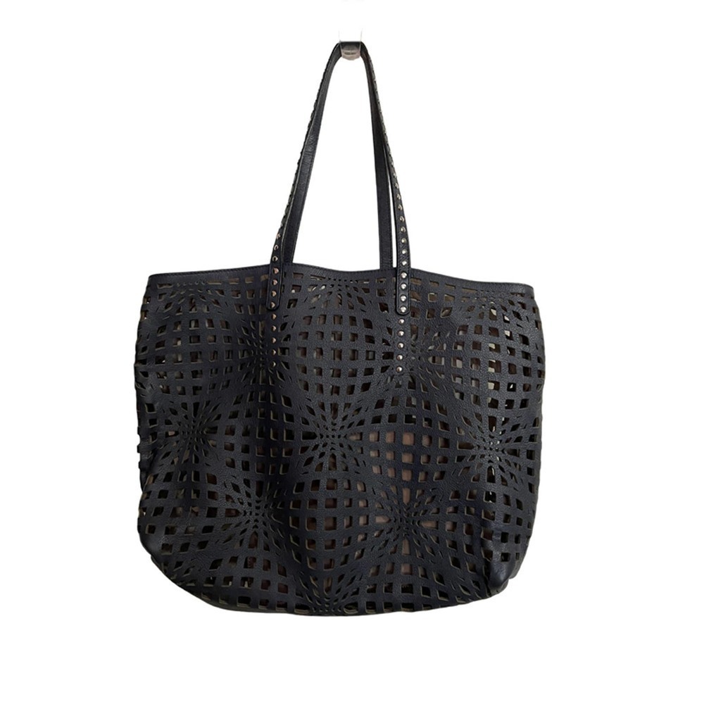 𝅺NADA Sawaya New York Laser Cut Leather Navy & Brown Handbag